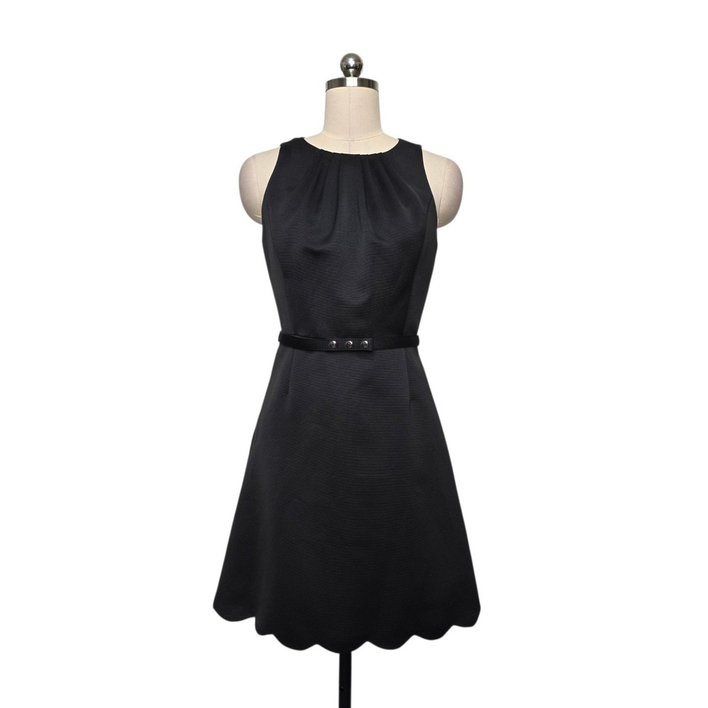 Badgley Mischka Black Sleeveless Scalloped Hem Fit & Flare Dress Size 4